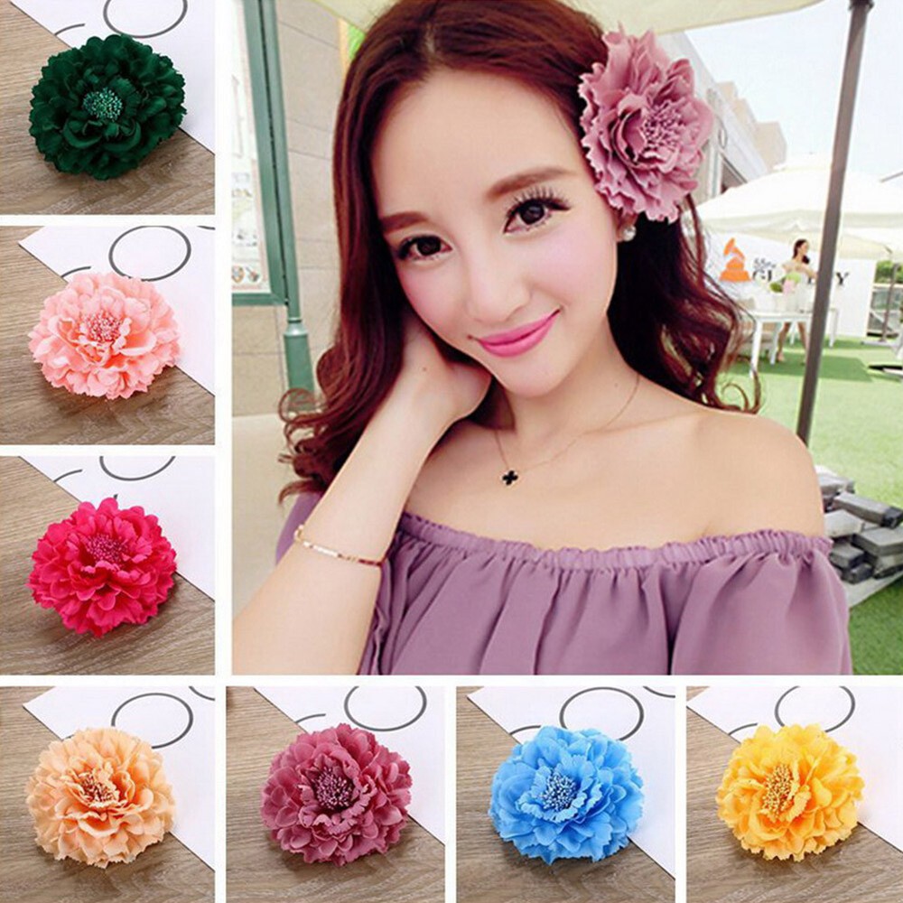 Women Bridal Wedding Peony Flower Hair Clip Barrette Brooch Girls Accessories/