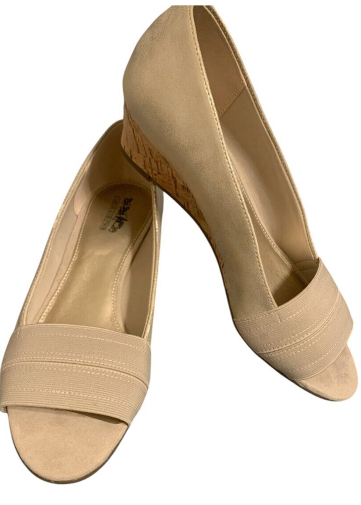 Coach & Four Tan Gold-Tint Formal Wedges Size 10 Excellent Condition