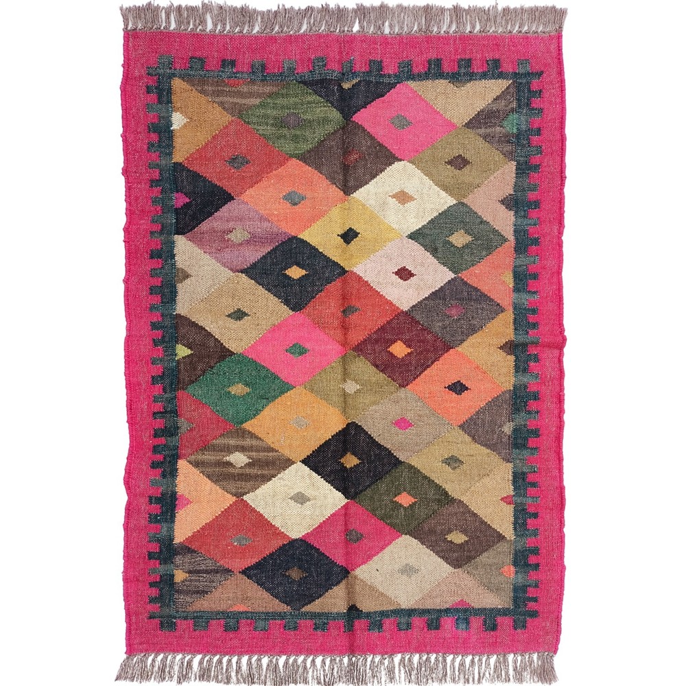 Handwoven Wool & Jute Rug 3x5 ft Flatwoven Bedroom Accent or Living Room Carpet