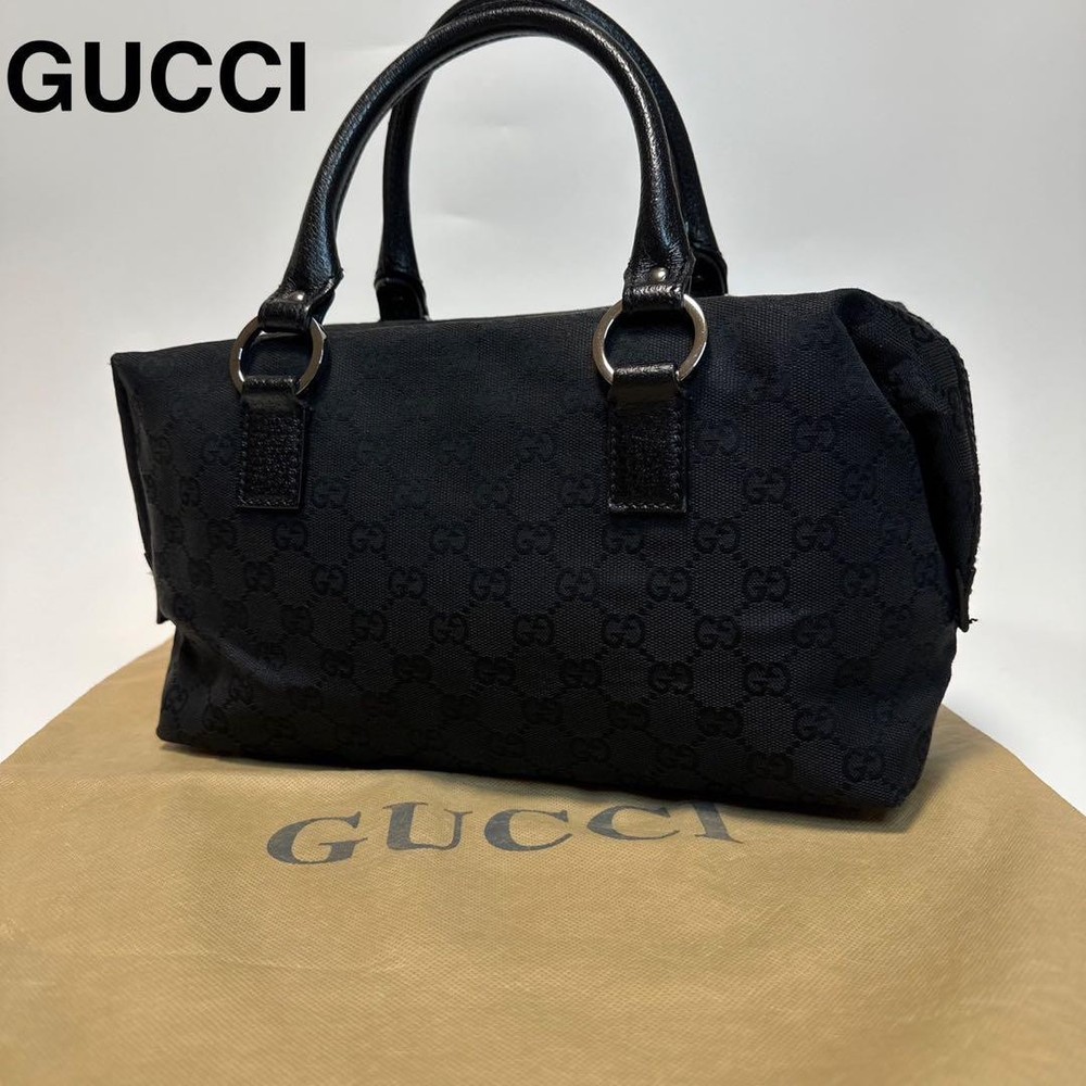 Gucci GG Canvas Leather Black Boston Handbag O58