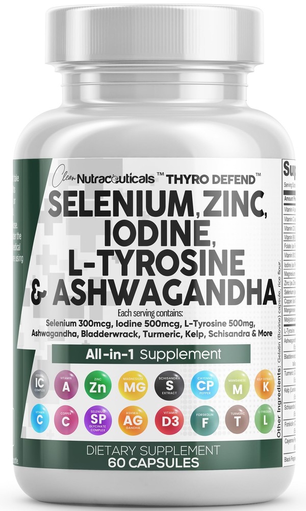 Selenium 300mcg Zinc 50mg Iodine 500mcg L Tyrosine 500mg Ashwagandha 6000mg -...