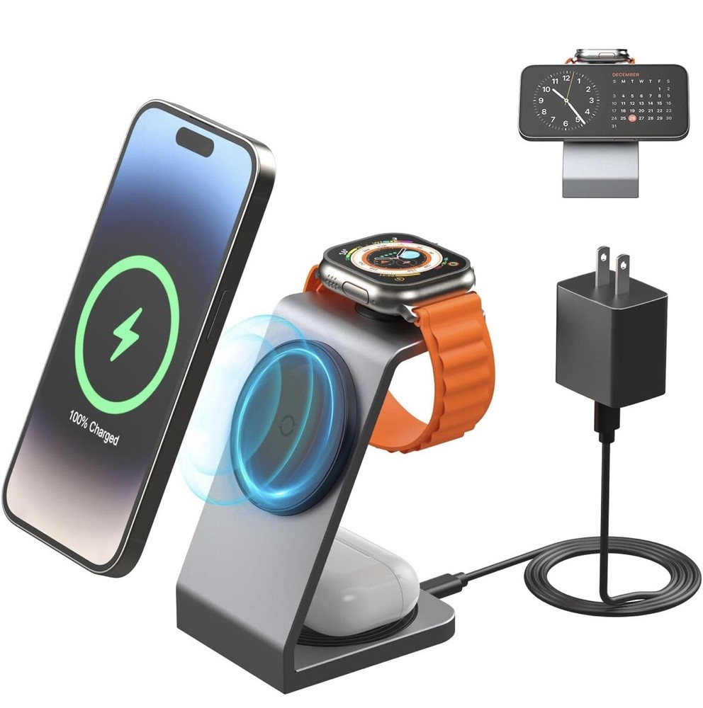 3-in-1 Magnetic Wireless Charging Stand for iPhone, Apple Watch, AirPods