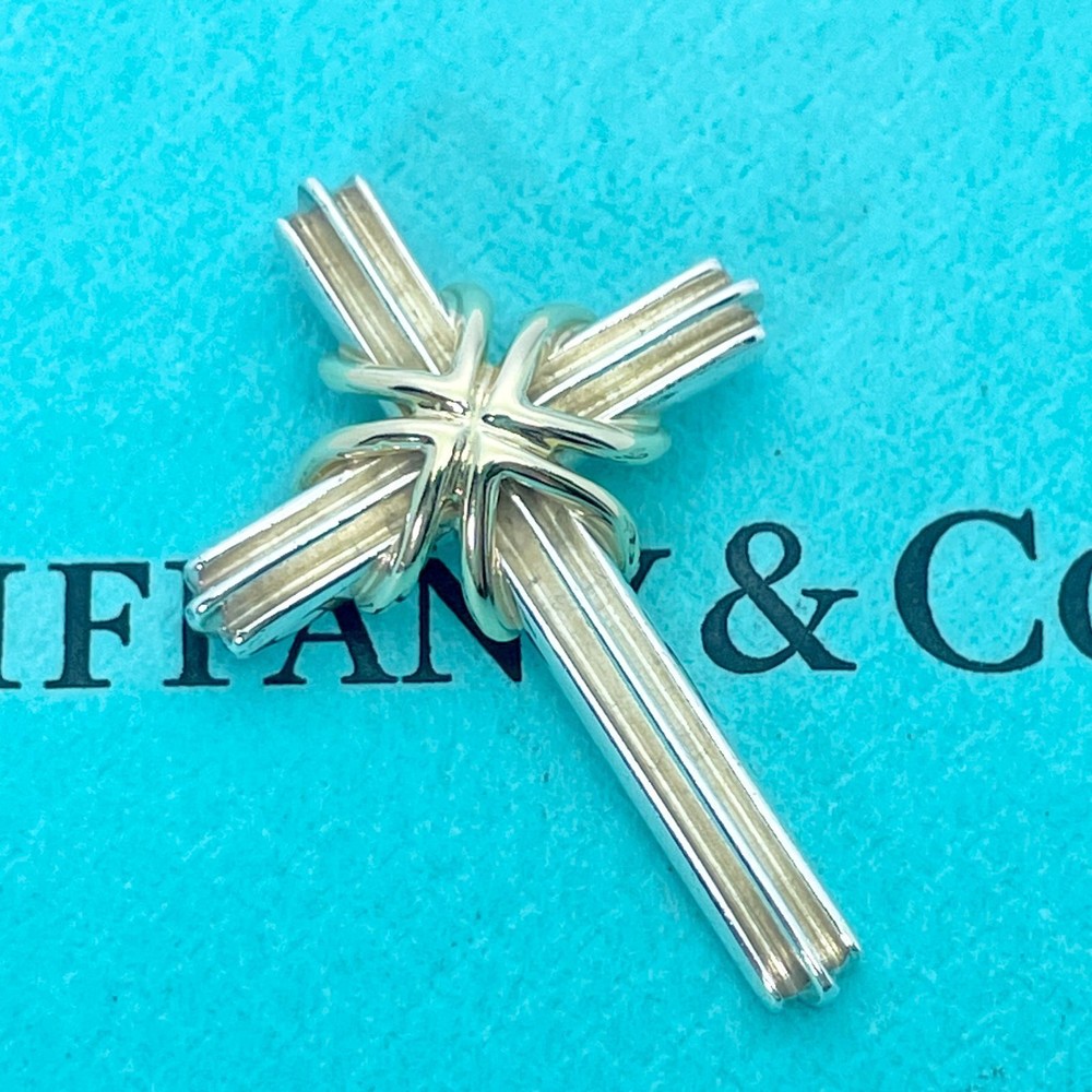 Tiffany Combi Signature Cross Pendant Top Silver 925 K18 w/o Box