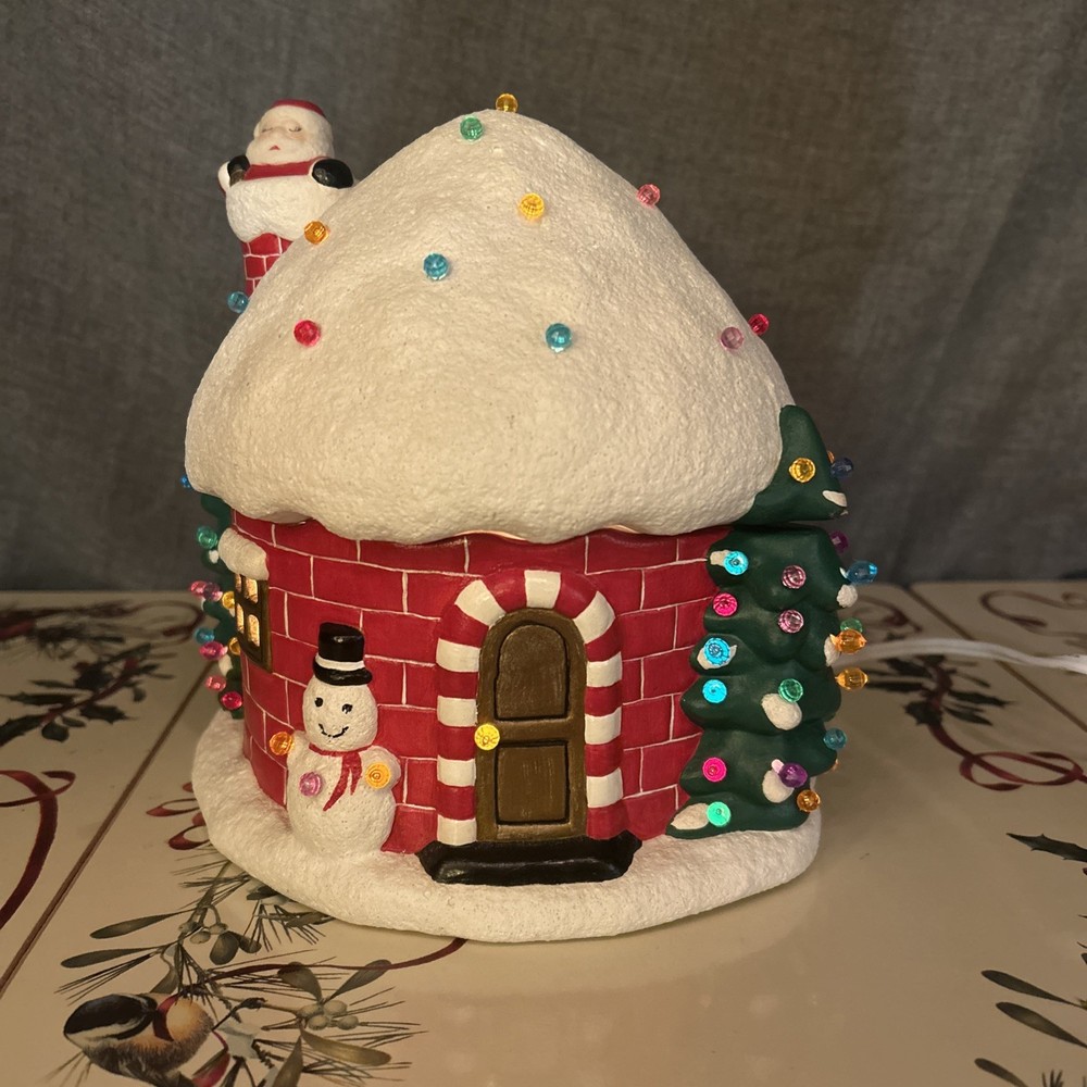 Vintage Lighted Ceramic Igloo House Santa Snowman Christmas Trees Color Lights