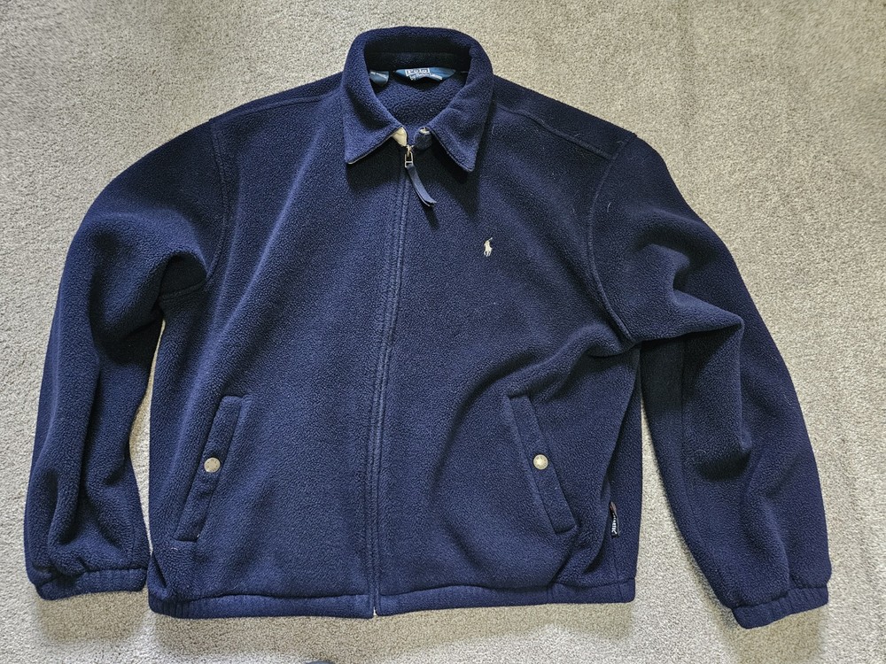Vintage 90s Polo Ralph Lauren Fleece Full Zip Jacket Size XL Navy Polartec