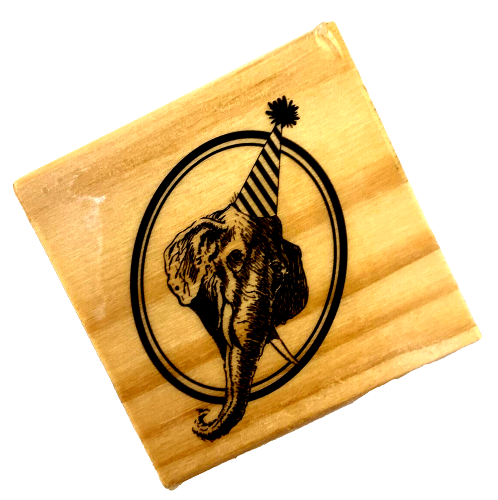 Party Hat Elephant New Detailed Wood Mounted Rubber Stamp Birthday Democrat
