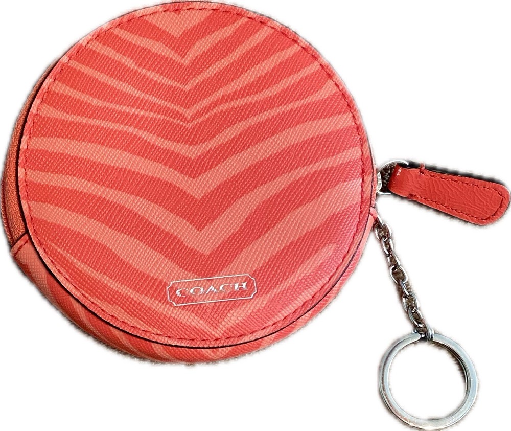 NWOT Coach Coral Zebra Stripe Coin Pouch Keychain  