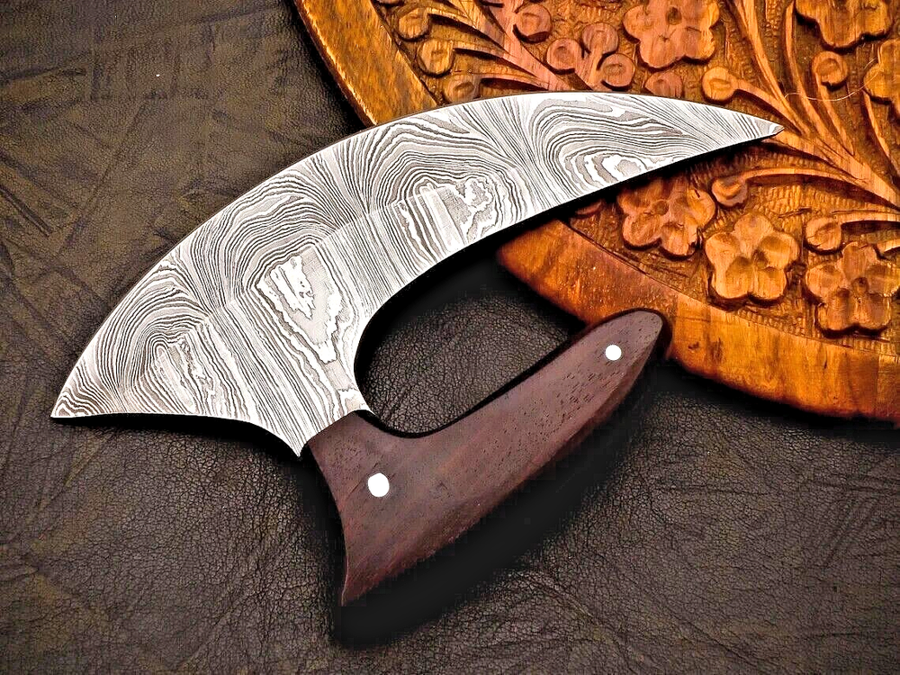 Custom Forged Damascus Steel Ulu Kitchen Chef Knife Durable Handcrafted Blade 1770