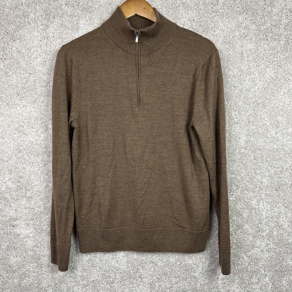 J. Crew Sweater Mens Brown Small Merino Wool Blend Half Zip Mock Neck Pullover