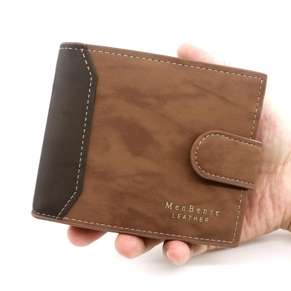 Slim Modern Leather Wallet for Men with Button and Card Holder in Solid Colors  