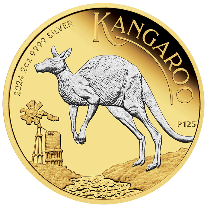2024 Australia Kangaroo 2 oz Silver Reverse Gilded Proof Coin