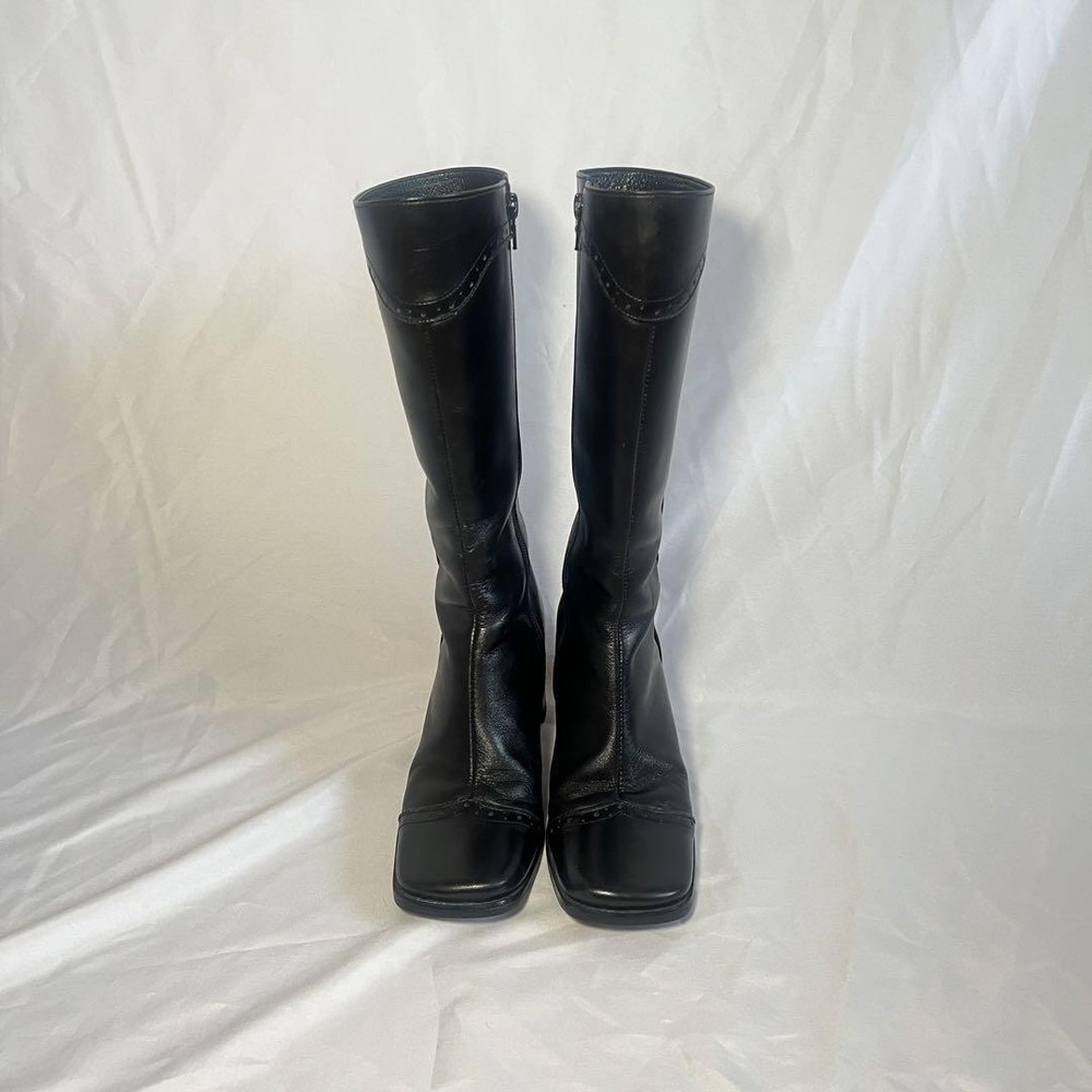Y2K Long Boots Western Boots Black US:6 Square Toe Wing Tip 2.76” Heel