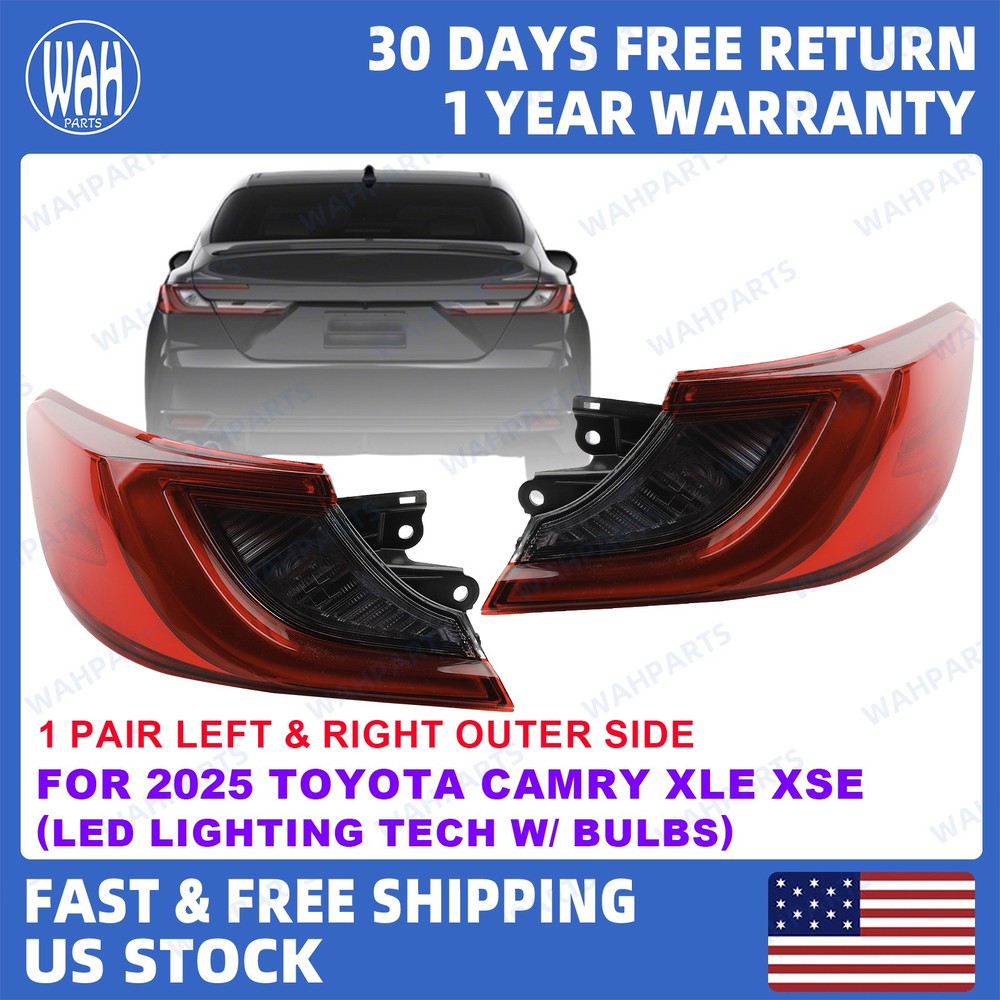 1 Pair For 2025 Toyota Camry XLE XSE Left & Right Outer LED Tail Light Assembly