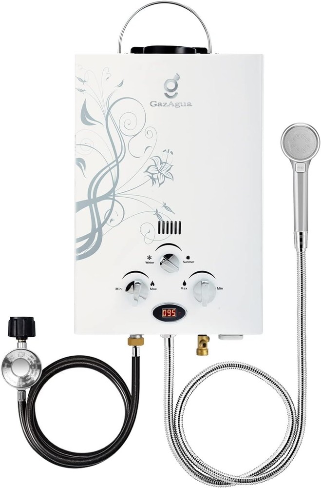 Tankless Water Heater, GazAgua 6L 1.58GPM Portable Outdoor Propane Gas Tankless