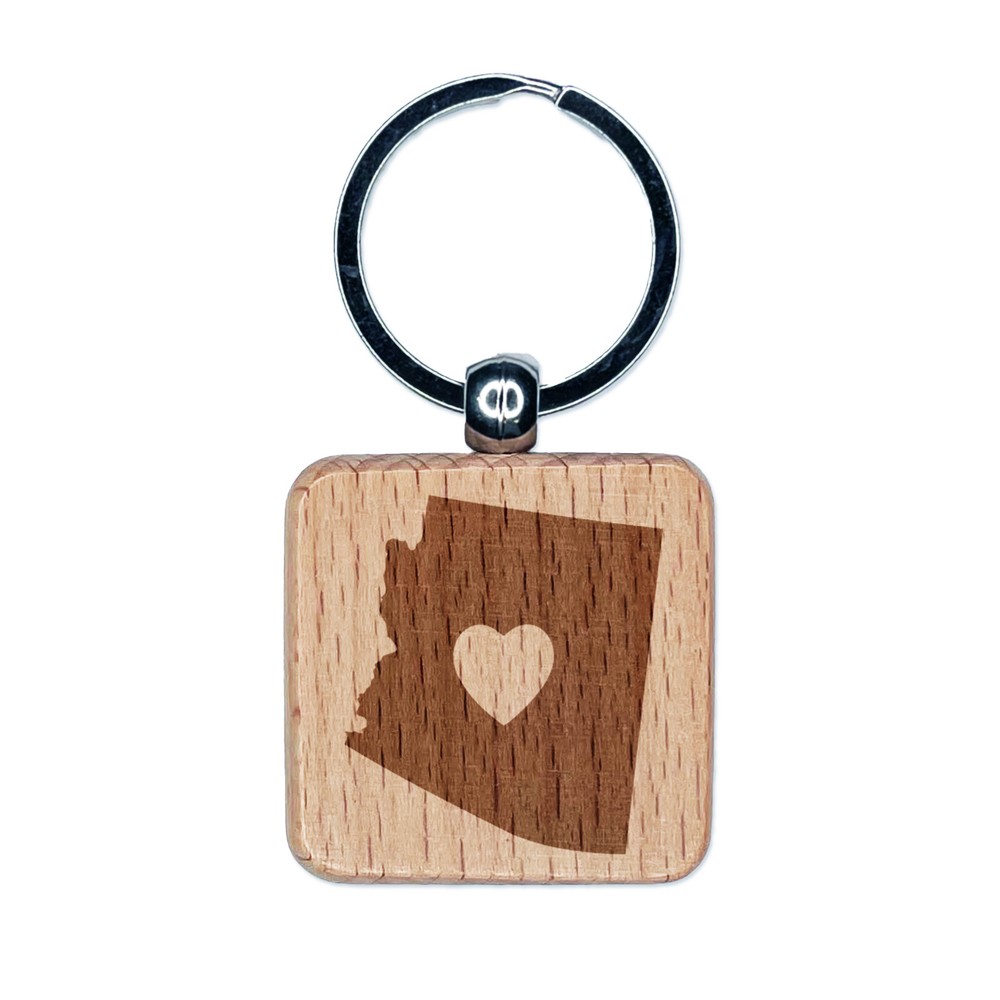 Arizona State Wood Keychain with Heart Engraving Charm