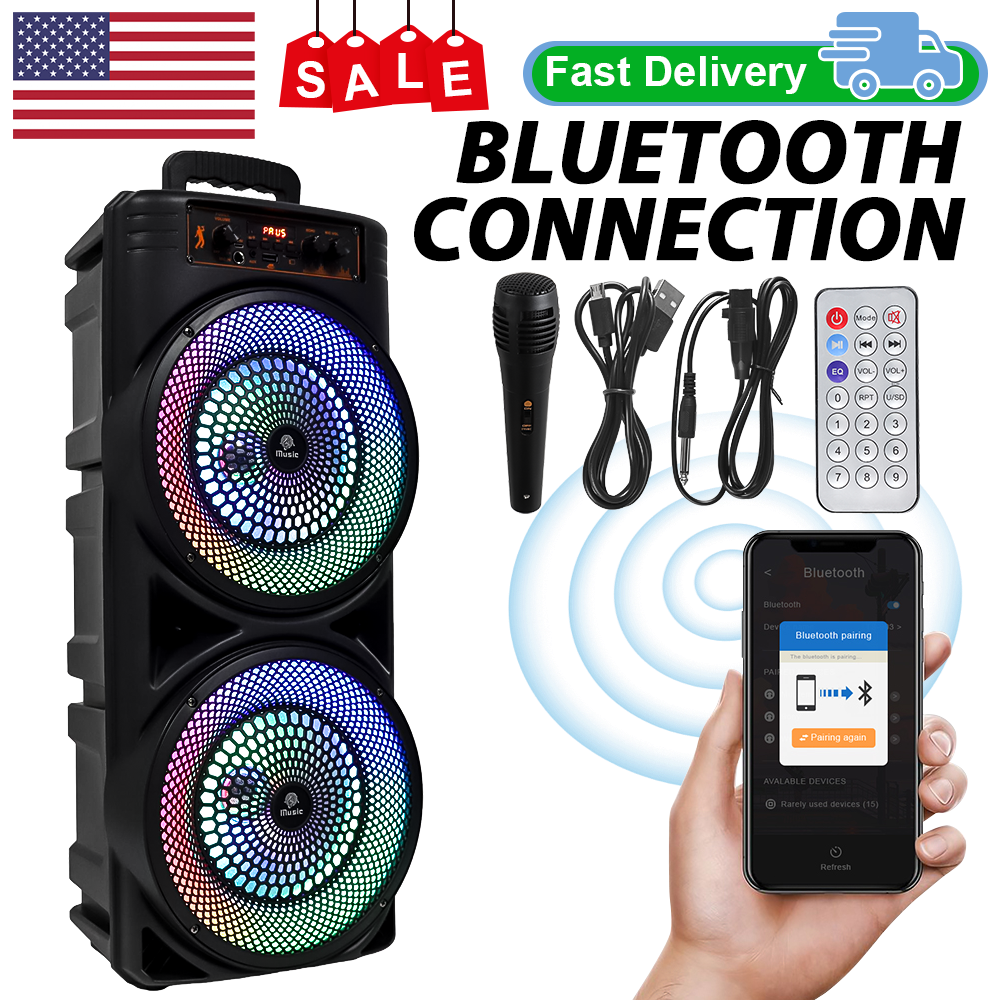 9000W Portable Bluetooth Speaker Sub woofer Heavy Bass Sound Party System w/ Mic