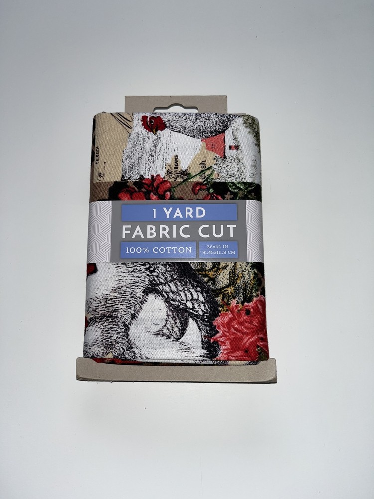 Animal Fabric | Rooster Flower French Word Patch | David Textiles Precut YARD