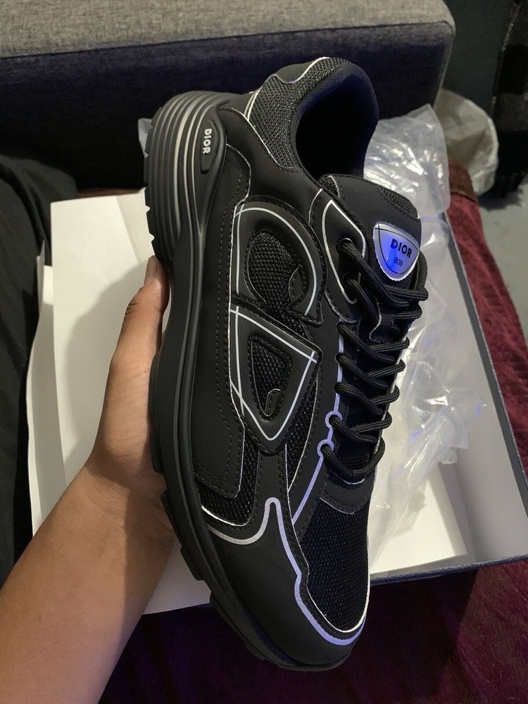 Dior B30 Sneakers in White and Grey Mesh with Chunky Sole