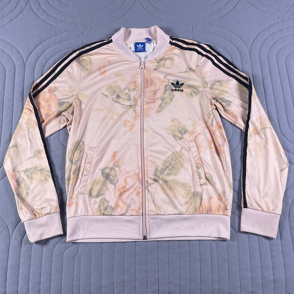 Adidas Originals Track Jacket Womens M Pink Floral Full Zip Graphic Athleisure