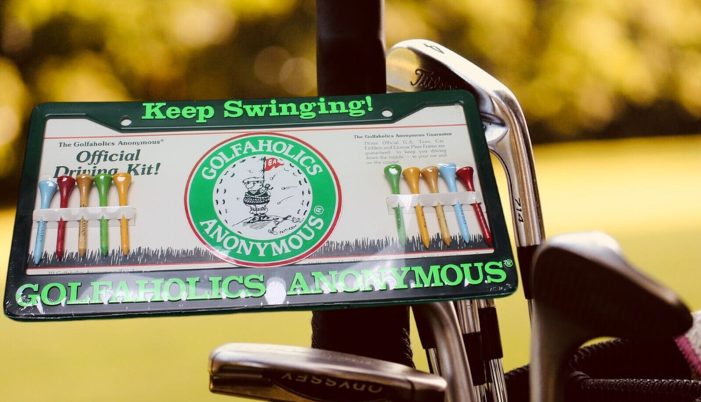 Golfaholics Anonymous Keep Swinging Metal License Plate Frame w/Tees DAD  gift