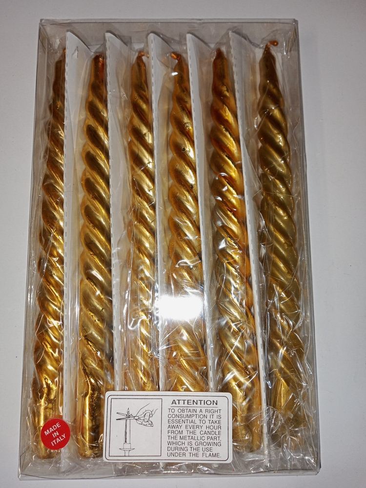 6 Italian Gold Taper Candles - Elegant Set of 6  