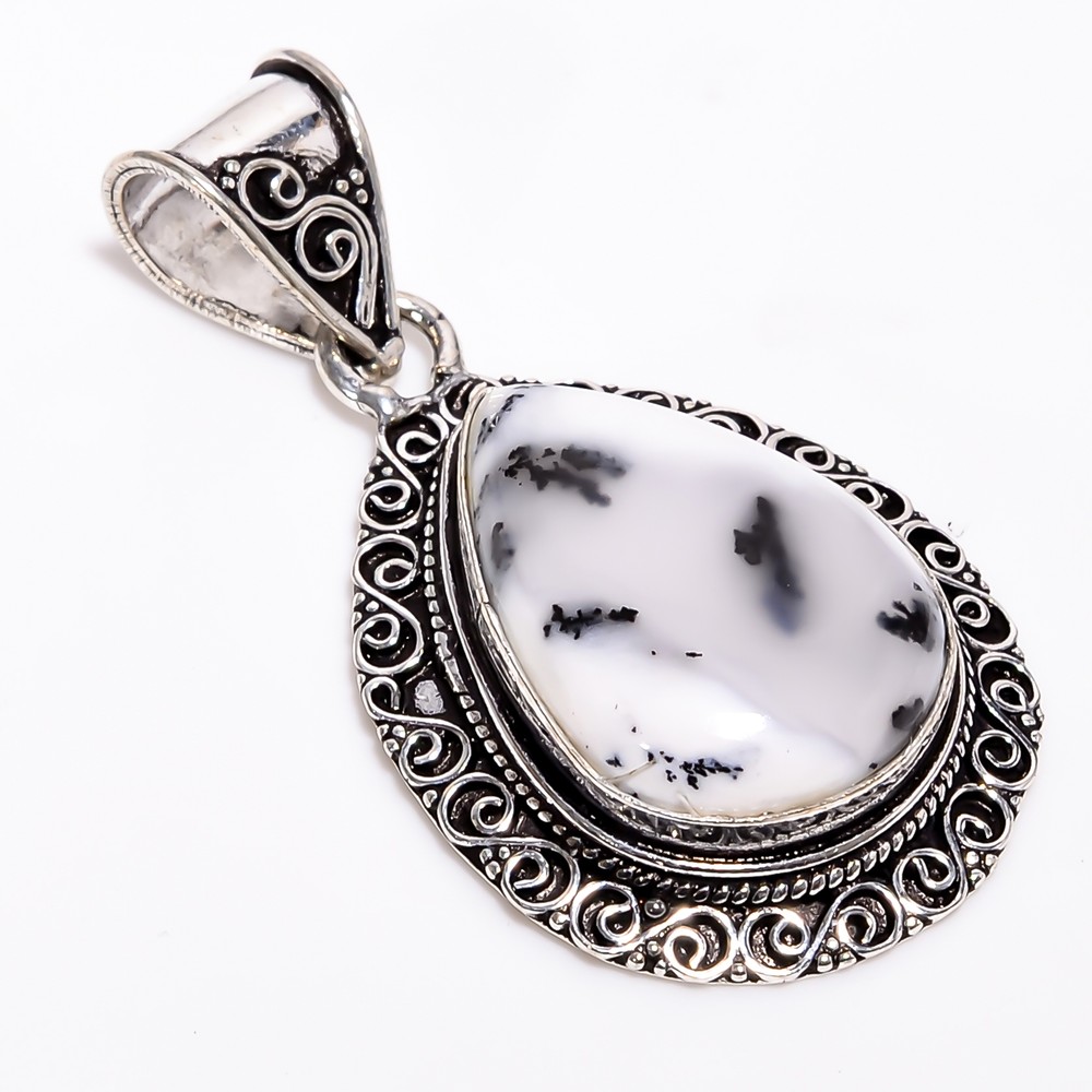 Dendrite Opal Vintage Handmade Jewelry 925 Sterling Silver Pendant 1.9