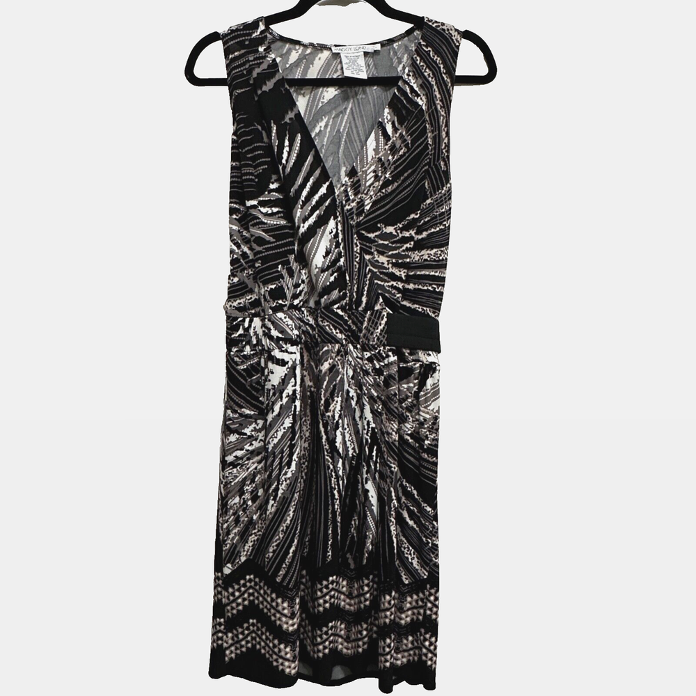 Maggy London Black Stretch Faux wrap sleeveless Pull on Women Dress size 8