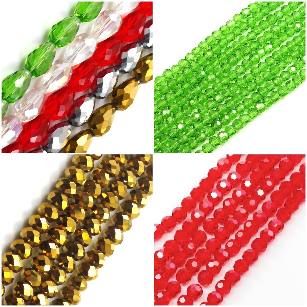 Shiny Crystal Faceted Round Rondelle Bicone Teardrop Beads Jewelry Making 11