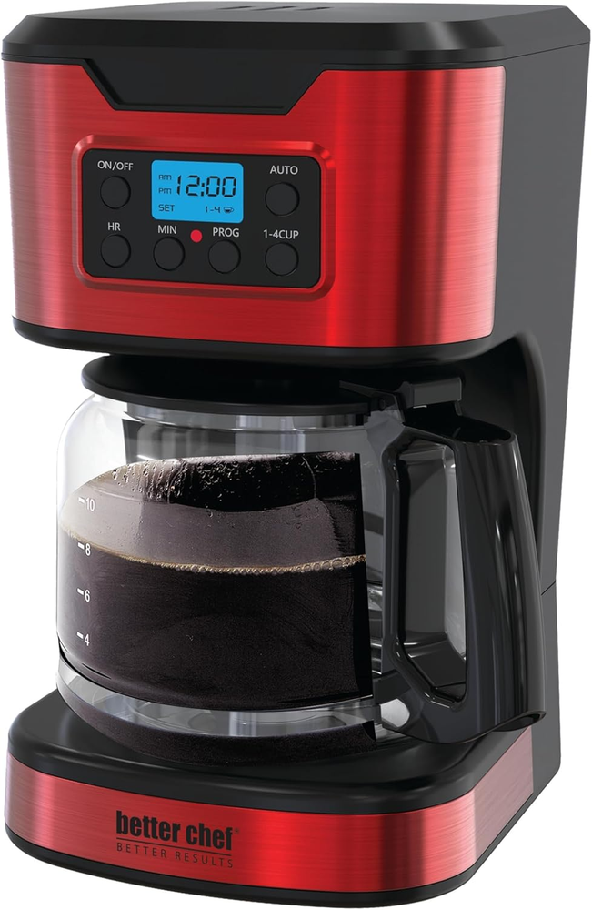 Red Programmable 12-Cup Coffee Maker Reusable Filter Auto-Pause to Serve