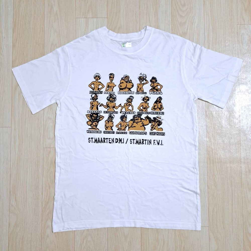 Vintage 90s t shirt S.T.Maarten Different Boobs Funny Crude Joke size L white