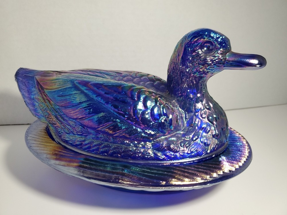 Westmoreland Amethyst Carnival Glass Duck on Nest 8 Inch Vintage Candy Dish Trinket Bowl