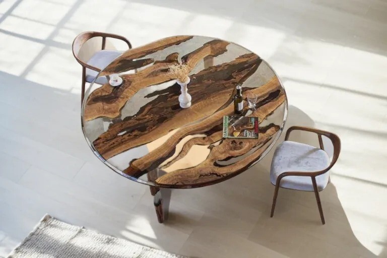 Custom Order Diameter Transparent Walnut Clear Round Epoxy Dining table, Coffee