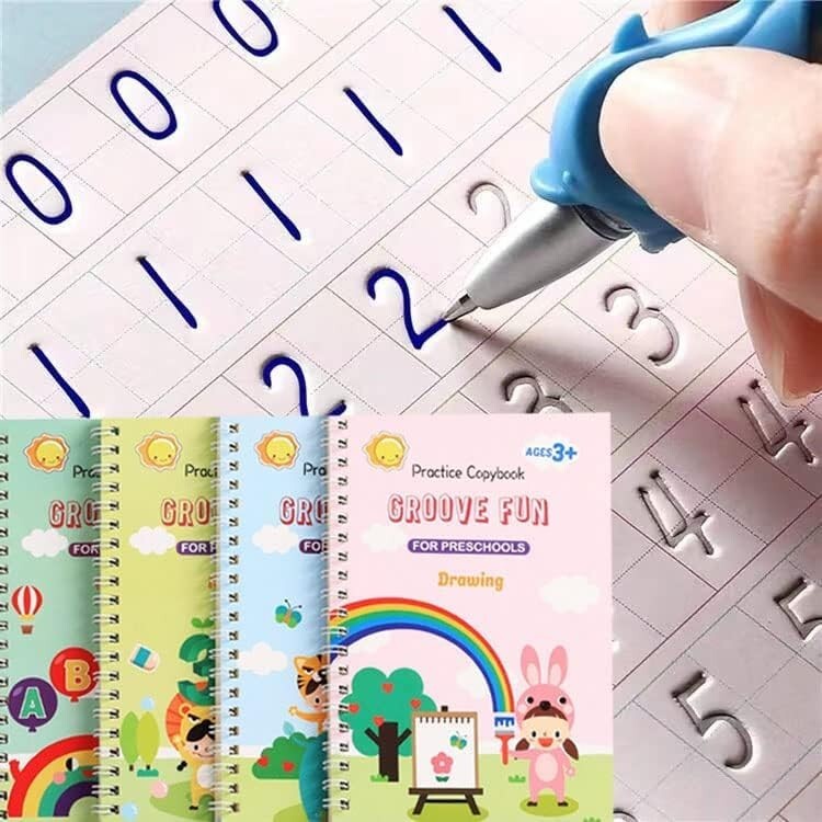 4Pc Reusable Grooved Writing Books For Kids Magic Copy Books Writing Practice