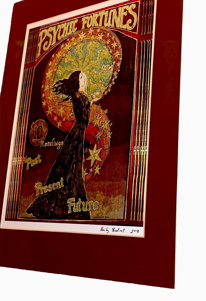 VTG 2008 Signed Emily Bailivet Psychic Fortunes Witchy Gothic Poster 9x11