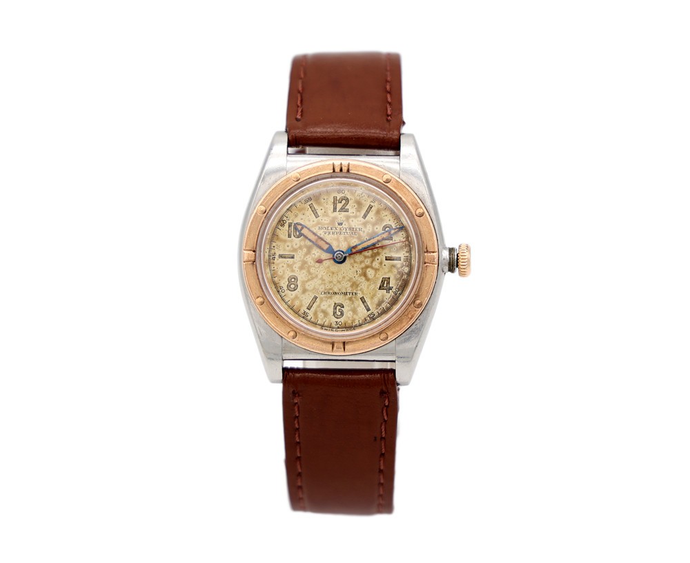 Vintage 1945 Rolex 3372 Bubble Back SS Rose Gold Oyster Perpetual Watch