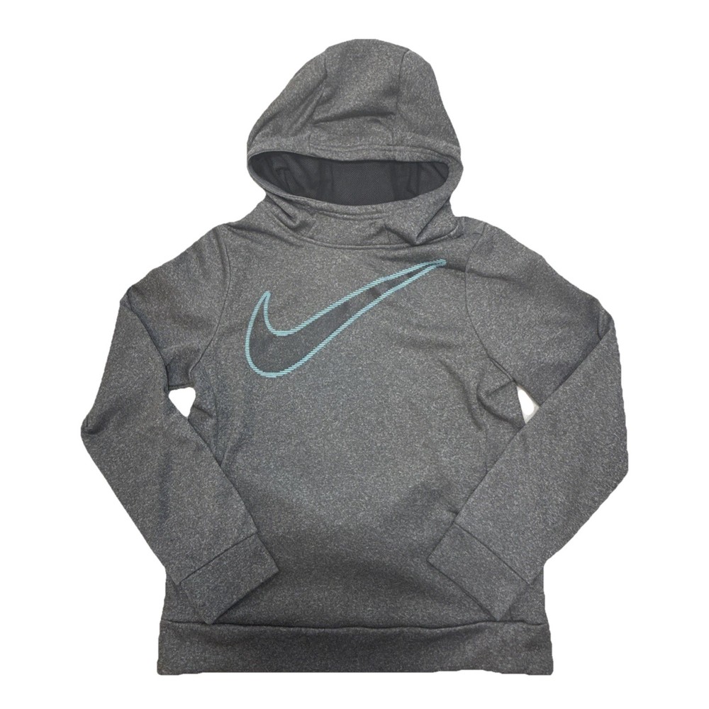Nike Youth Large Dri-FIT Hoodie Gray Swoosh Pullover Athletic