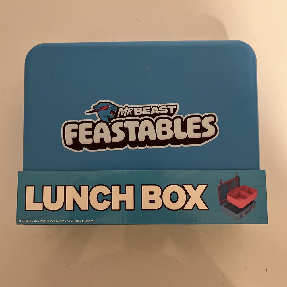 MrBeast Feastables World's Coolest Collectible Lunch Box, BPA-Free, Blue/Pink