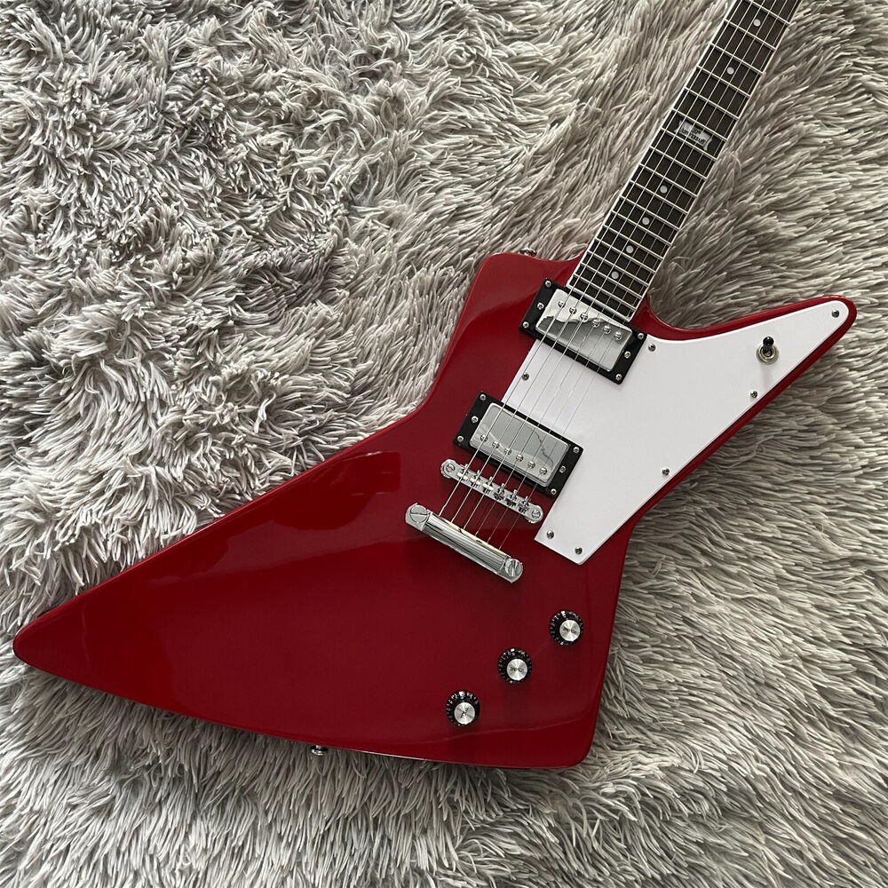 Red Explorer Electric Guitar HH Pickups Solid Mahogany Body&Neck Chrome Hardware