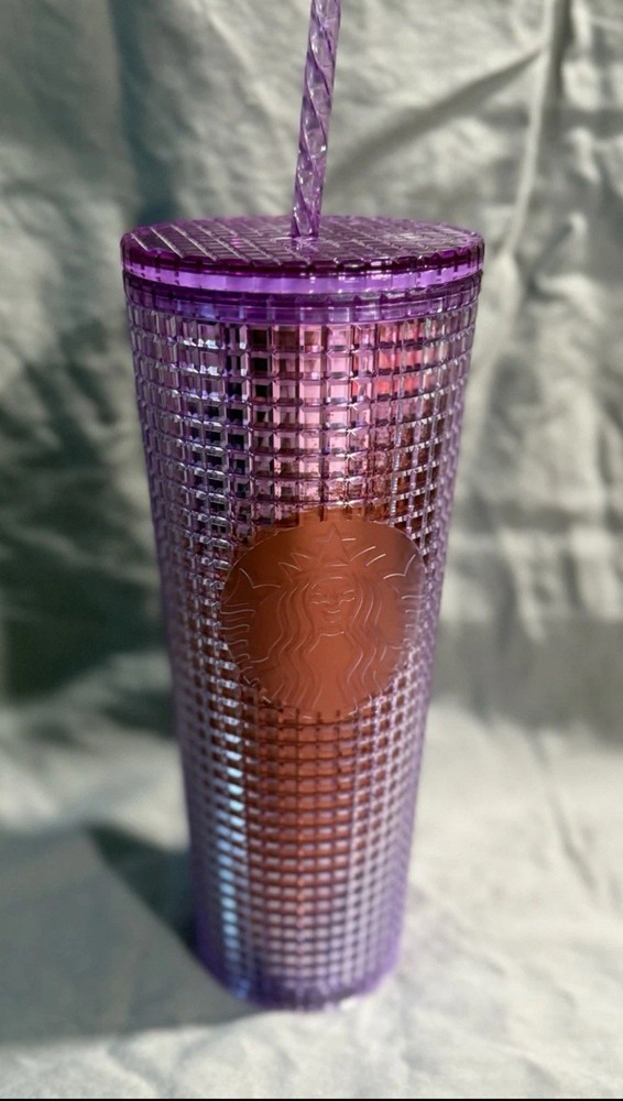 Starbucks 24 oz Pink Purple Grid Cold Cup Tumbler Summer 2021