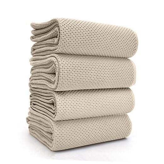 Waffle Weave Dish Towels Set of 4 13x28 Inch Absorbent Kitchen Towels Beige