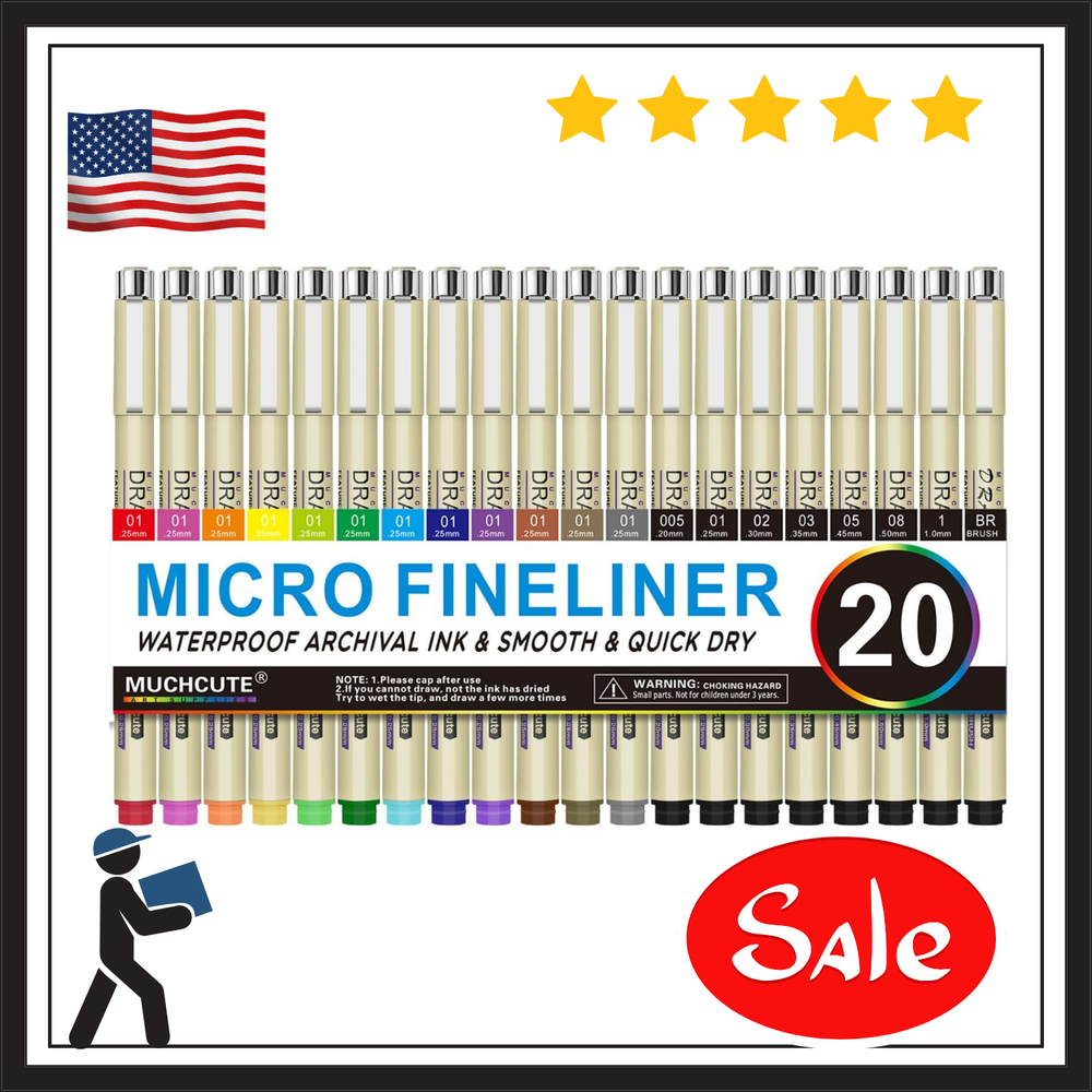 Micro Fineliner Drawing Pens 20 Set(12 Colored & 8 Black) Artist Art Supplies Ad