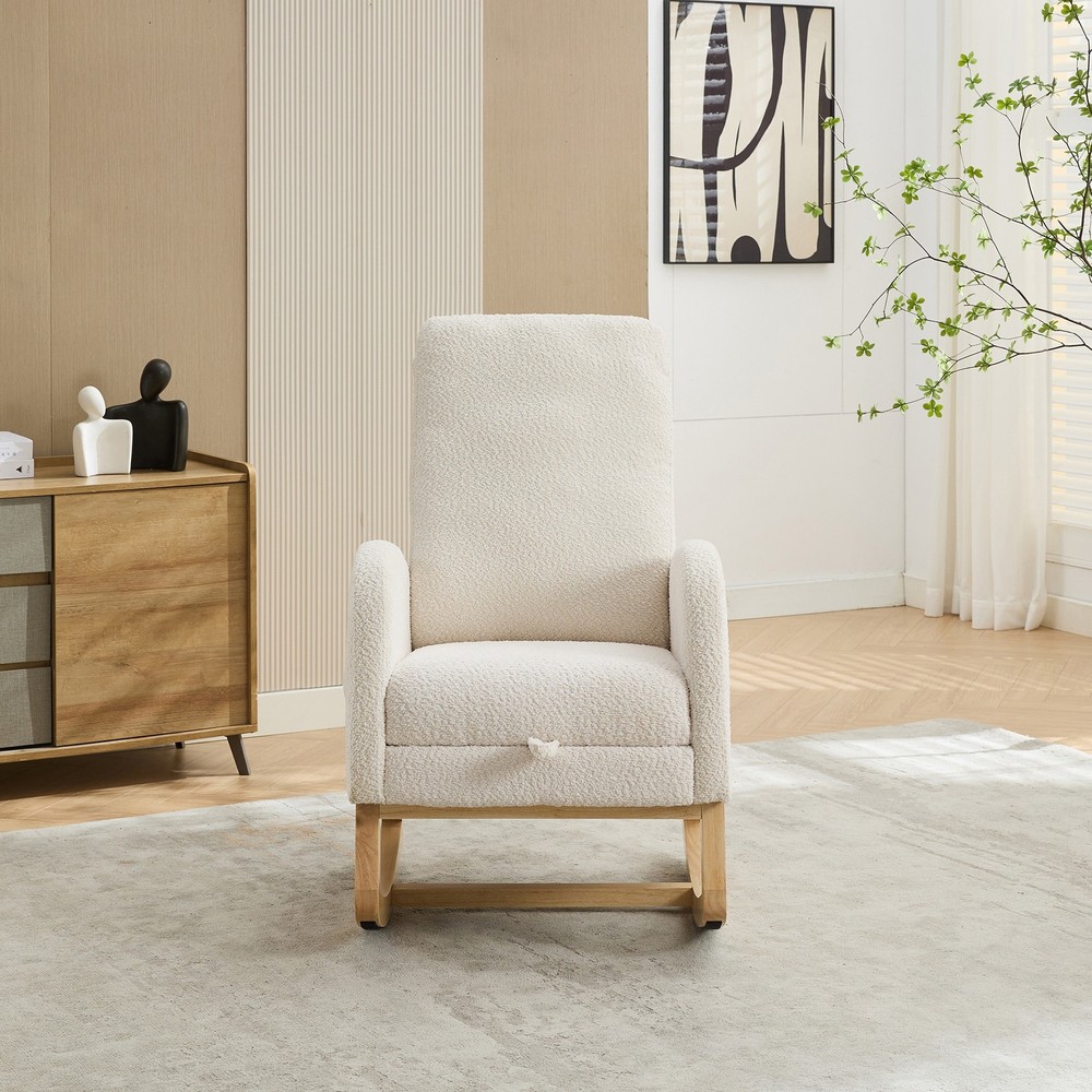 Rocking Accent Armchair with Rubber Wood Legs for Living