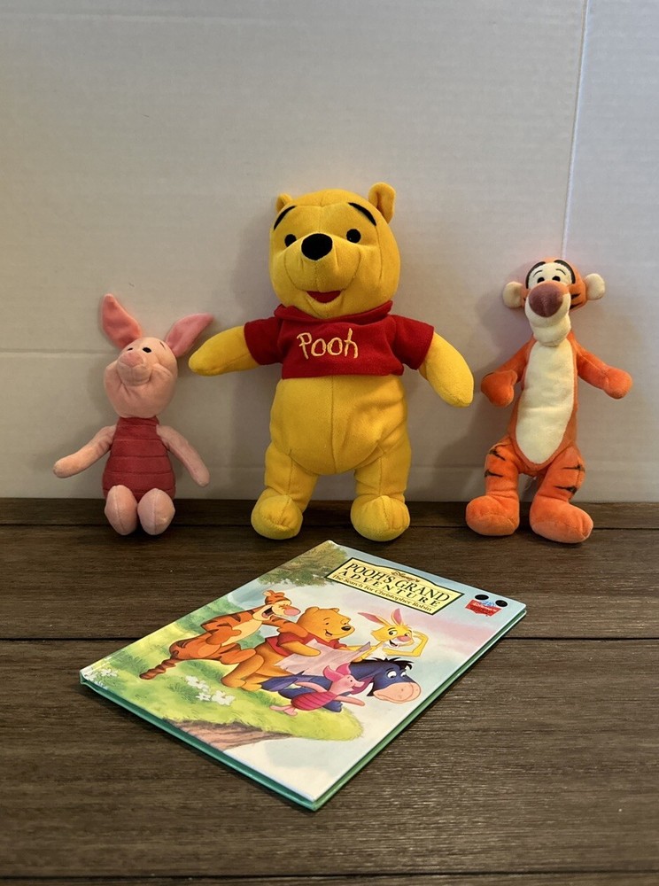 Disney Plush Pooh Bear Tigger Piglet Set with Grand Adventure Book