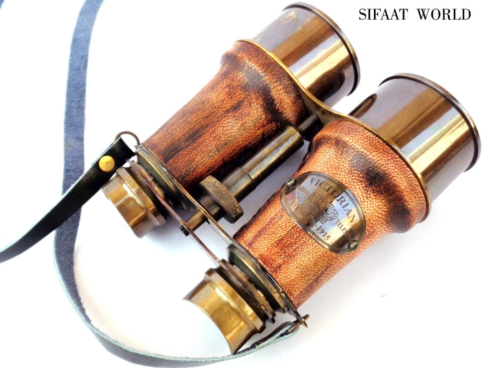 Antique Style Brass Victorian Marine Red Leather Binocular, Cyber Monday Gift-image