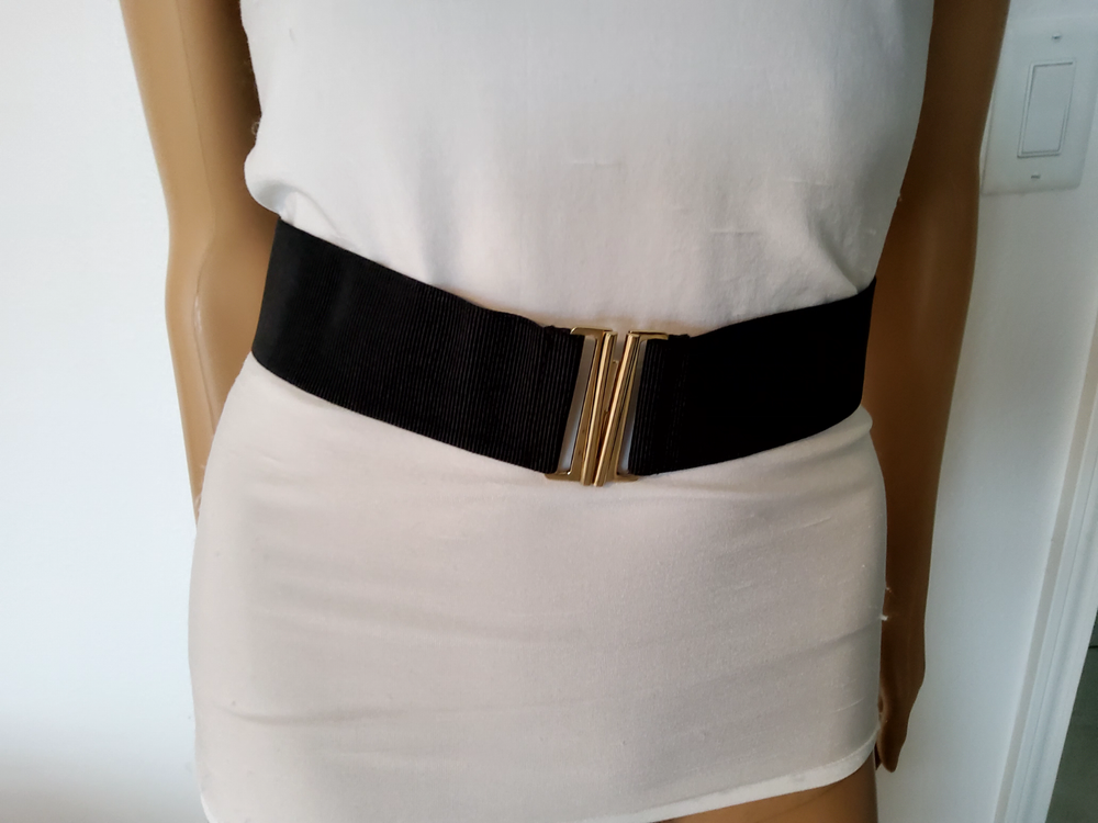 Black Elastic Ribbed Interlock Buckle Belt