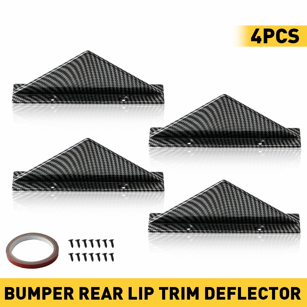 Car Look Lip Rear Bumper Diffuser Shark Splitter Fins 4PC Carbon Fiber Universal