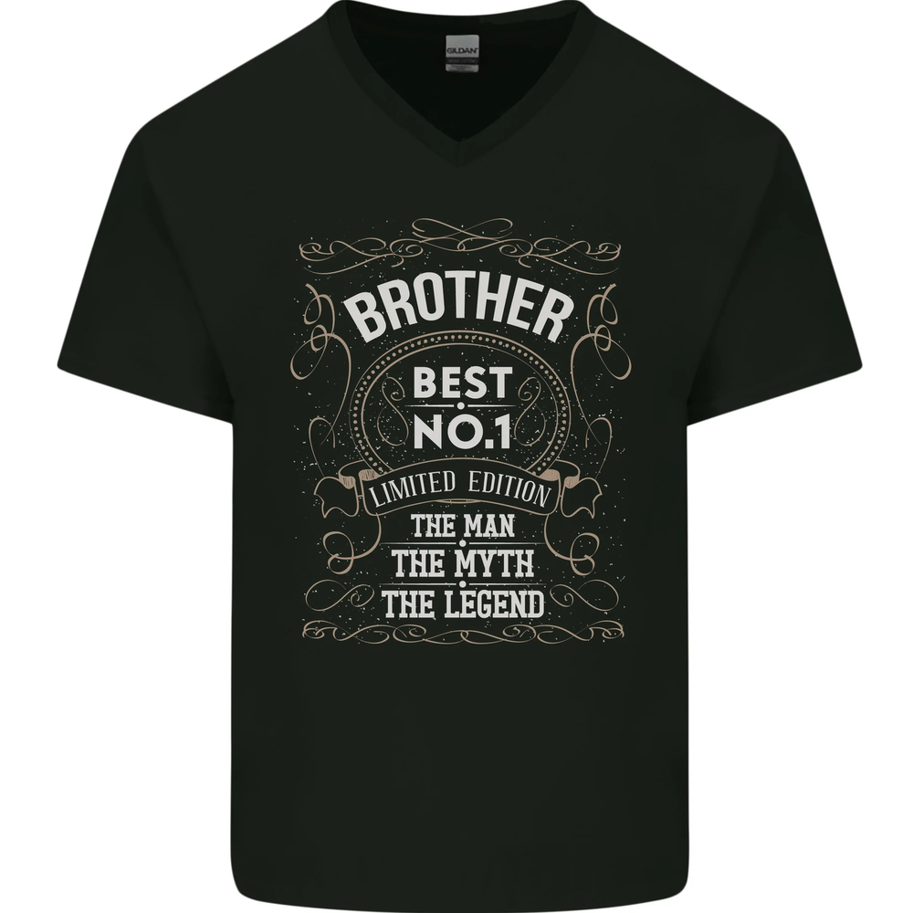 Fathers Day No 1 Brother Man Myth Legend Mens V-Neck Cotton T-Shirt