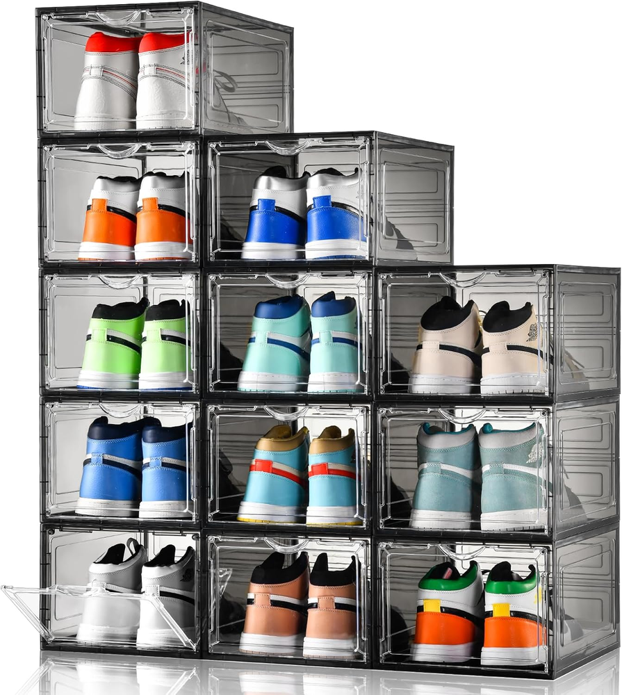 Upgraded X-Large Shoe Storage Box,12 Pack,Shoe Box Clear Plastic Stackable,Drop