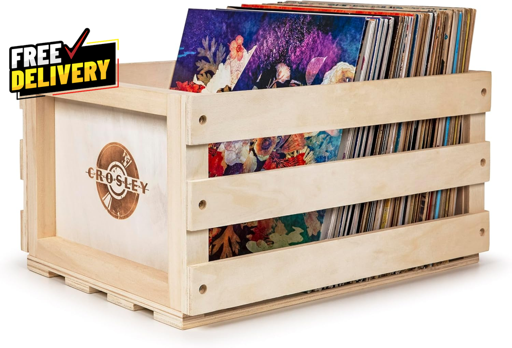 AC1004A-NA Record Storage Crate Holds up to 75 Albums Natural