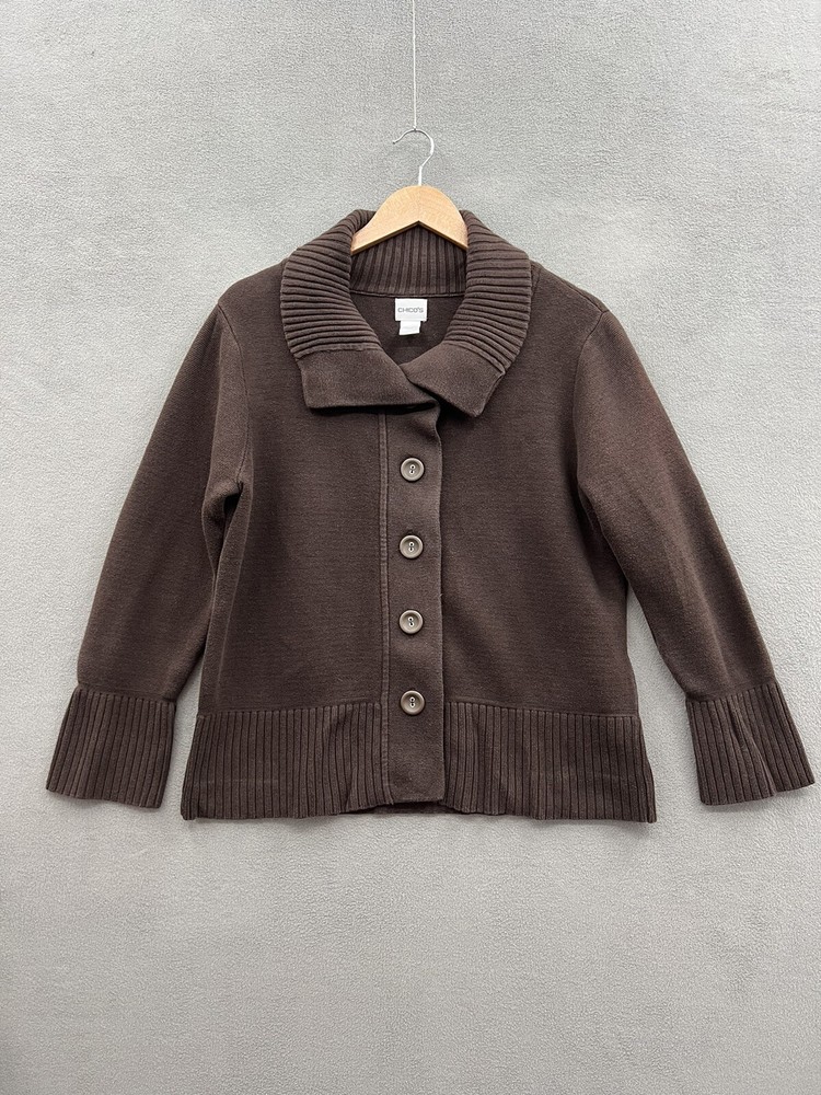 Chicos Womens XL Cocoon Cardigan Brown 3/4 Sleeve Button Front